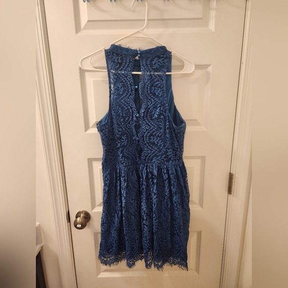 Trixxi Dress Size XL Mini Halter Blue Lace Womens Sleeveless READ #N638 - Picture 2 of 9